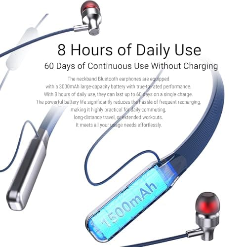 Neckband Bluetooth Wireless Headphones, 480H Playtime In Ear Magnetic Earbuds, HiFi Stereo Sound Earphones, 5.4 Bluetooth, ENC Noise Cancelling, Type-C Charging for Home Office Travel Business Sports — view 2