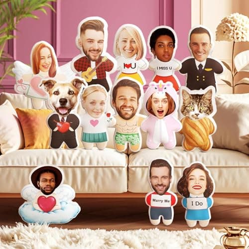 Custom Face Pillow Cute Personalised Photo Plush Doll, 3D Double-Sided Head Body Shaped Plush Stuffed Pillow for Home Sofa Decor Valentine's Day Christmas Funny Pillow Gift for Couples Women Men…