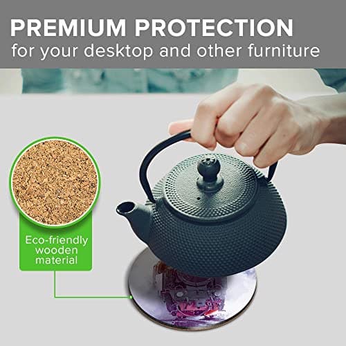 1 x Round Jumbo Size Coaster 12cm Steam Train Snow Winter Cork Backed MDF Glossy Tea Coffee Accessory #53445 — view 5