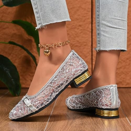Mesh Ballet Flats for Women Pumps Orthopedic Dolly Shoes Wide Fit Pointed Toe Anti-Skid Breathable Summer Ladies Dress Shoes Party Office Holiday (Silver 6.5 UK/Foot Length 25.5cm) — view 2