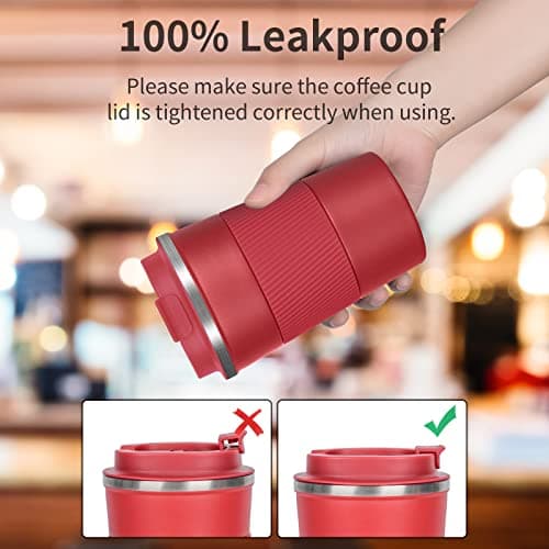 AKHTART 380ml Travel Mug for Hot & Cold Drinks with Leakproof Lid, Stainless Steel Insulated Coffee Double Walled Thermal Mug, Portable Reusable Cup Travel/Office/School(Red) — view 5
