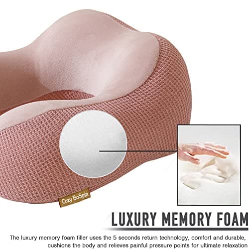 Cozy BoSpin Travel Pillow - Neck Pillow for Traveling, Memory Foam Portable Support Pillow,Comfortable and Lightweight Quick Pack for Camping,Sleeping Rest Cushion (Pink) — view 5