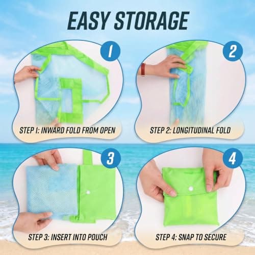 Large Mesh Beach Bag,Beach Toy Bag for Kids,Mesh Beach Bags,Foldable Toys Net Tote Bags Waterproof Lightweight for Sand Storage for Wet Towels Swim Pool Travel Essentials Accessories (40x24x38 cm) — view 4