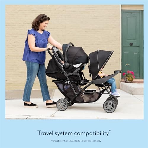 Graco Stadium Duo Tandem Double Pushchair - Suitable from birth to approx. 3 years (15kgs). Car Seat Compatible with SnugEssentials iSize infant car seat, Black/Grey fashion — view 4