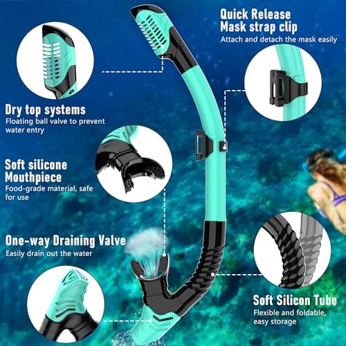 MELUMILU Snorkel Set, Snorkel Mask 180° Panoramic Wide View, Anti-Fog Scuba Diving Gear, Professional Swim Goggles for Free Breathing, Swim, Diving, (Black Green) — view 5
