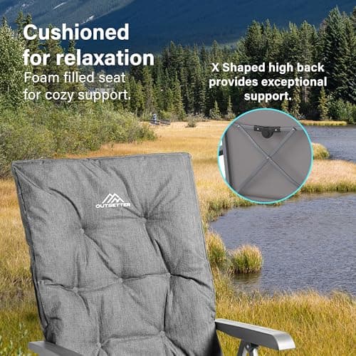 Luxury Adjustable Camping Chair for Adults Heavy Duty Outdoor 4-Position High Back Oversized Garden Padded Folding Chair for Caravan Dining Beach Picnic Fishing 150kg Load Capacity Grey — view 5