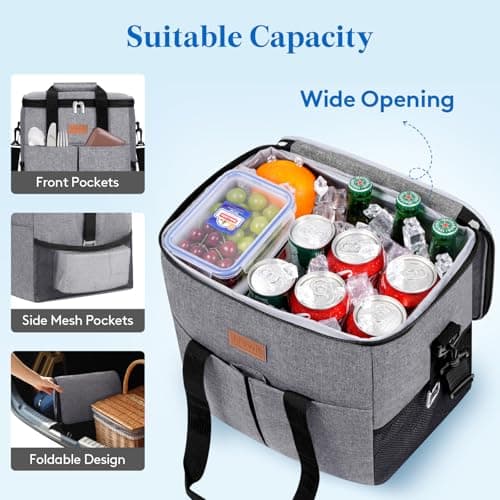 Lifewit Insulated Cool Bag with 30-Can Capacity, Grey — view 5
