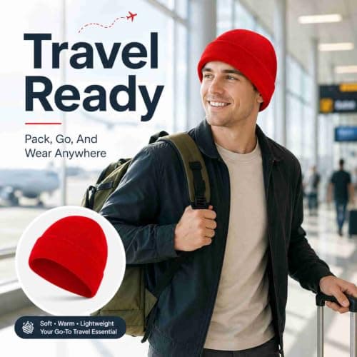 RubyTint Red Stretch-Fit Knit Beanie, Ribbed Cuffed — view 4
