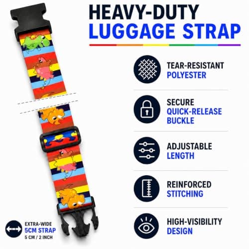 Luggage Straps for Suitcases 2 Pack, Adjustable Suitcase Belt 106–196 cm, Bright Pattern Travel Luggage Strap for Easy Identification, Heavy Duty Polyester with Quick Release Buckle (Dino Junior) — view 4