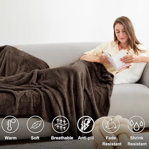 EHEYCIGA Single Fleece Throw Blanket for Sofa 130x165cm, Brown — view 5