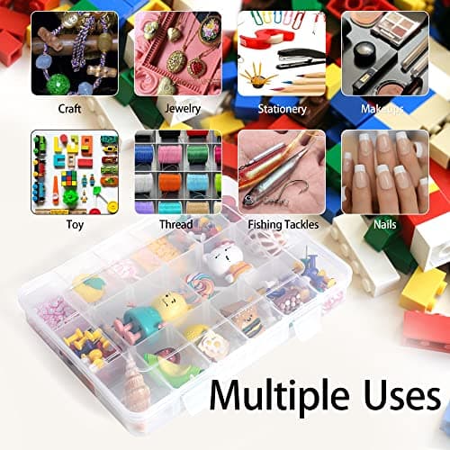 LAifu Snack Box With Compartments, 2 PCS Snackle Box Trays with 18 Removable Grids Compartments, Clear Multi Stackable Plastic Organizer Container for Snack, Fruits, Pills, Beads, Bolts and Nuts — view 6