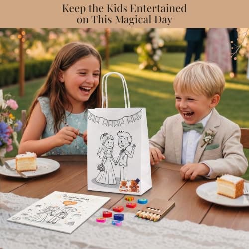 Pack of 12 Kids Wedding Activity Packs – Includes Wedding Colouring Books for Children, Crayons, Gift Bags – Fun Party Favours and Games to Keep Little Guests Entertained – Unique Favours for Guests — view 2