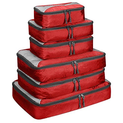 G4Free 4pcs/6pcs/7pcs Packing Cubes Suitcase Organiser Packing Bags Luggage Organiser Value Set for Travel Home Storage ((1S+2M+2L+1XL)-6PC, Red) — view 6