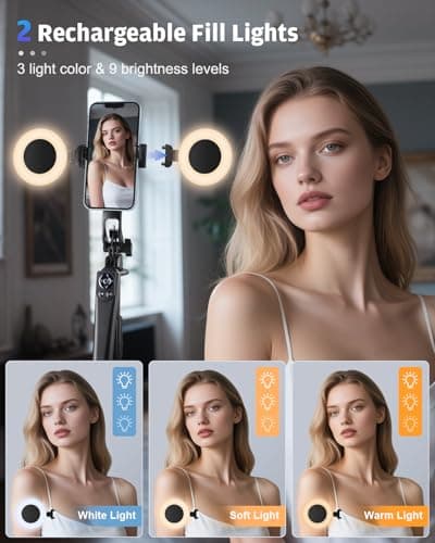 Avaspot 71" Phone Tripod with 2 LED Fill Lights & Removable Remote, All-in-One Extendable Selfie Stick Tripod for iPhone, Android & Camera, Ideal for Selfies, Vlogging & Video Recording — view 2