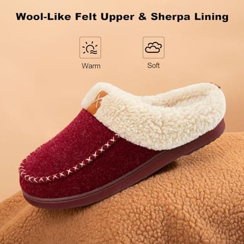 LongBay Women's Warm Slippers Memory Foam Moccasin House shoes 5-6 UK, Red — view 4