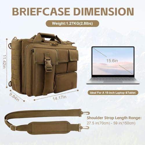 GES 15.6 inch Laptop Bag, Multi-funtion Men's Outdoor Tactical Nylon Shoulder Laptop Messenger Bag,Briefcase Handbags for Camera/Tablet/Notebook (Brown) — view 2