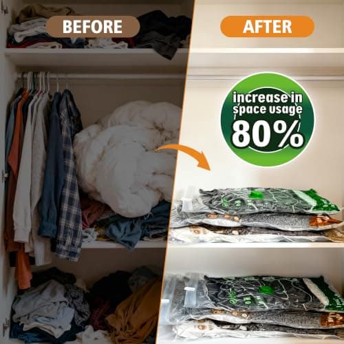 Storage Master Space Saver Bags for Travel and Home Reusable Vacuum Storage Bags Save 80% More Storage Space (12 Large, No Pump Included) — view 6