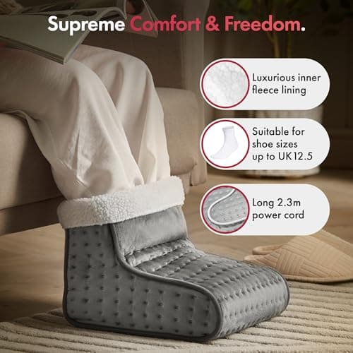 VonHaus Foot Warmer – Electric Heated Feet Heater – Fast Heat up, 3 Temperature Settings, Fleece Lining, Machine Washable, Auto Shut Off, Overheat Protection, for up to 12.5 Shoe Size, 2.3m Cable — view 3