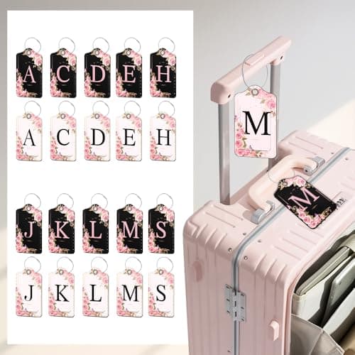 2 Pack Personalized Initial Luggage Tag for Suitcases, PU Leather Suitcase Tags, Travel Bag Luggage Labels for Women Girls (M) — view 6