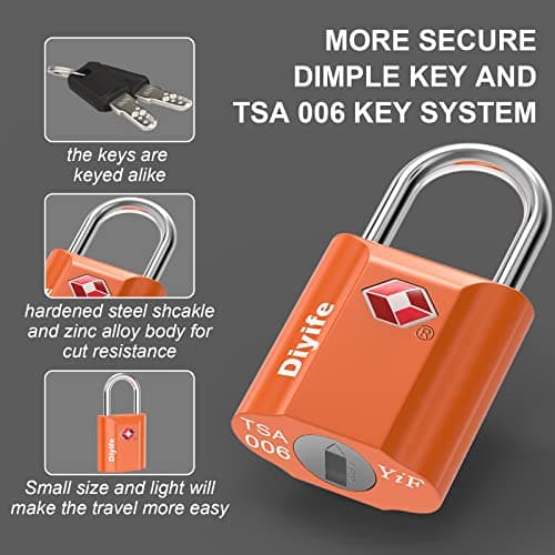 Diyife Heavy Duty Zinc Alloy Travel Locks - 2 Pack Small Suitcase Locks with 4 Keys (Orange) — view 3
