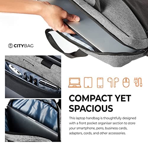 CB CITY BAG Laptop Bag Computer Bag Handbag for Documents - 15.6 Inch Laptop Case with Shoulder Strap - Work Bag for Men & Women - Carrying Sleeve for Tablets & Laptops (Grey) — view 2