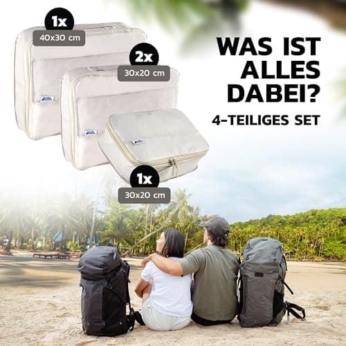 BACK&PACKER® Packing Cubes with Compression 4-Piece - Packing Bag Set Made of Recycled Material - Lightweight Organiser for Backpack & Suitcase - Includes Packing Cube for Wet Laundry & Bag (Beige) — view 5
