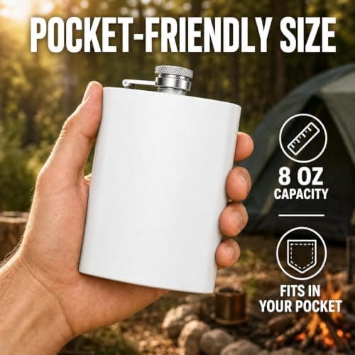 Stainless Steel Hip Flask 8oz White, Metal Flask for Whiskey Liquor, Small Pocket Flask with Funnel Cup, Mini Flask for Men Women Travel Camping Gifts 2 Pack — view 5