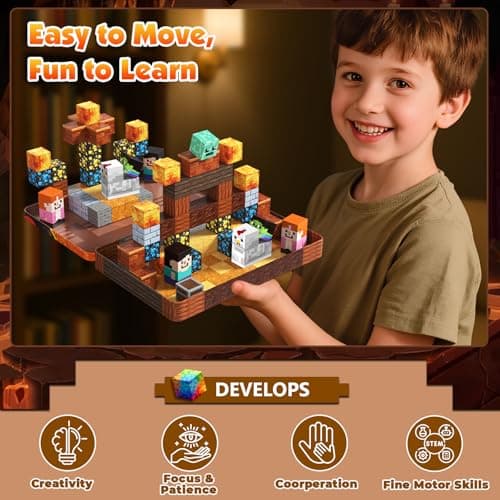 Magnetic Blocks, 60PCS Toddler Travel Toys with Metal Box, Chicken Knight Magnets Building Blocks Tiles Cubes Construction Sensory Toys for Kids Boys Girls Ages 3 4 5 6 7 8 9 10 Birthday Xmas Gifts — view 4