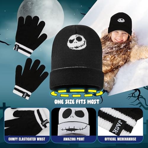 Disney Stitch Girls Beanie Scarf Teenagers Kids Gloves Winter Accessories School Travel Stitch Gifts, Choose from Sets (Black Jack 2 Pcs Reversible) — view 5