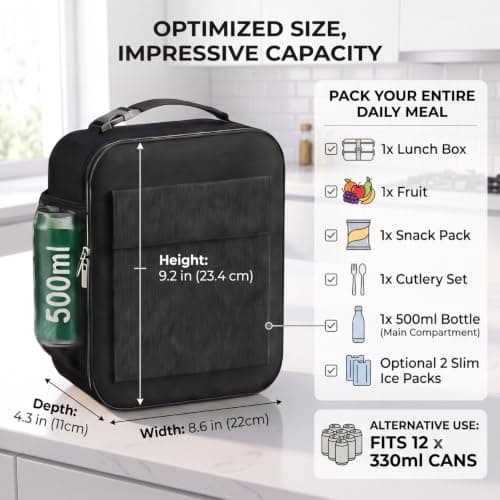 WOOFOOW Leakproof Insulated Lunch Bag for Men/Boys/Women, Large Capacity Packed Lunch Box Adults, Durable Thermal Lunch Cool Bag for Work, School, Travel (27 × 23 × 11 cm) — view 2
