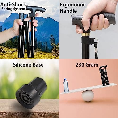 LZZAZ® Walking Stick, Adjustable Height Folding Walking Sticks for Men, Aluminum Walking Sticks for Women & Disability Aids, (Black) — view 6