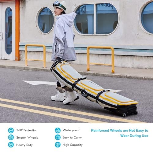 XCMAN Padded Snowboard Bag with Wheels,Adjustable Length 63-75In,Padded Bag for Air Traveling,Loading Capacity 100L… (Light Brown) — view 2