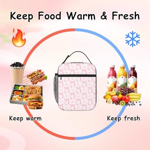 Insulated Lunch Bag for Women Girls, Cute Pink Butterfly Bow Girls Lunch Bag Reusable Leakproof Thermal Cooler Bags Adult Kid Packed Lunchbox for Work School Picnic Travel Beach Preppy Stuff Gifts — view 5