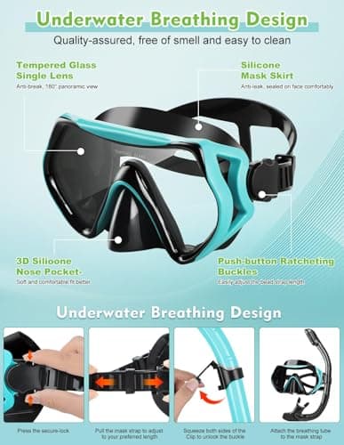 Hydomi Snorkel Set for Adults – Comfortable Leak-Proof Mask with Anti-Fog Tempered Glass, 180° Panoramic View & Dry Top Snorkel, Adjustable Diving Set for Holiday & Beach — view 5