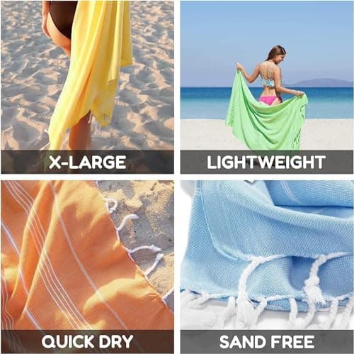 Turkish Beach Towel - 100x180cm Large Turkish Hammam Peshtemal Towel - Super Absorbent, Quick Dry, Sand Free, Lightweight, Compact Towels for Swimming, Bath, Yoga Gym, Sauna and Travel (Black) — view 6