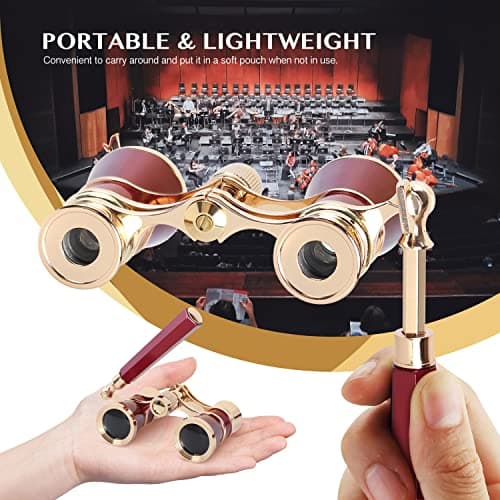 Aomekie Theatre Opera Glasses with Handle 3X25 Compact Folding Binoculars for Theater Horse Racing Classical (Red) — view 2