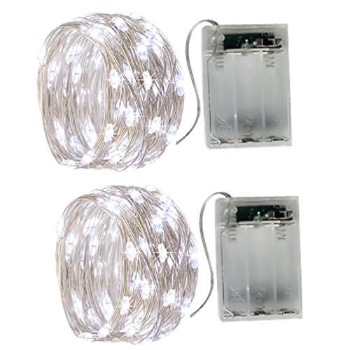 BXROIU Fairy String Lights Battery Operated,2 Pack 50 LED Cool White