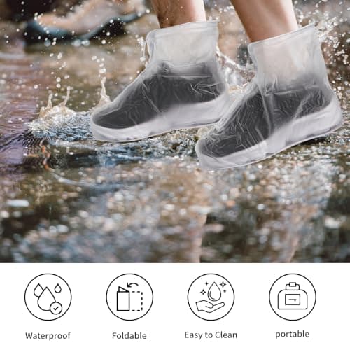 Waterproof Shoe Covers, Slip Resistant Silicone Shoe Cover, Reusable Rainproof Shoe Covers for Outdoor Walking and Cycling, Transparent White L — view 6