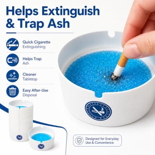 Disposable Ashtray 25 Pack, Water Activated Smokeless Ashtray, Portable Stackable Cigarette Ash Holder, Ashtray for Home, Hotel, Bar, Restaurant & Outdoor Smoking Areas — view 3
