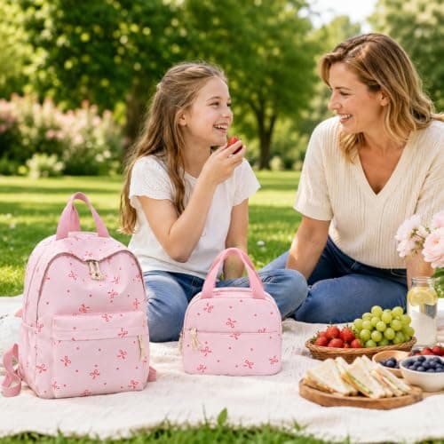 3-Piece Bow School Bag Set, Adorable Bow Bag, Pink Girls Backpack for School, Polyester Backpack + Lunch Bag + Pencil Case, for Teens Students Daily Use, Commute Travel Hiking Camping — view 5