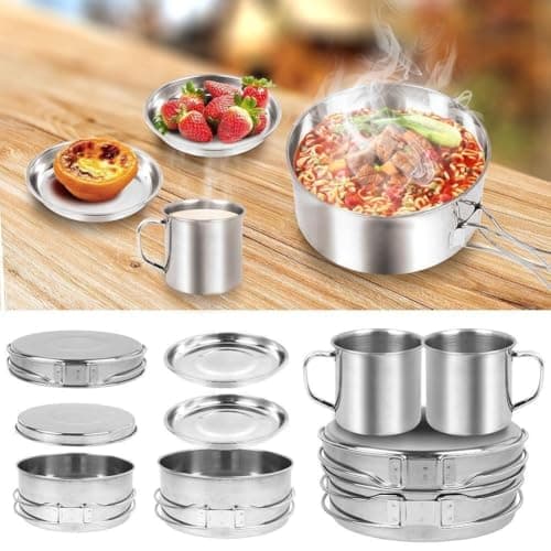 Camping Cookware Mess Kit 8PCS – Stainless Steel Camping Pots, Pan & Plates Set, Portable Cooking Equipment for Outdoor Camping, Hiking, Picnic & Travel – Compact Camp Kitchen Essentials — view 6