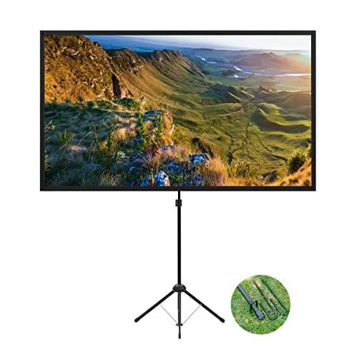 Projector Screen with Stand, 60 Inch Outdoor Projector Screen 16:9 and Stand, Portable Projection Screen with Aluminium Frame, Lightweight and Compact, Easy Setup, Idea for Home Cinema, Backyard Party