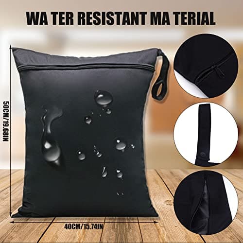 Zngou Wet Dry Bags Large Dirty Laundry Bag Waterproof Cloth Nappy Changing Organiser Pouches Diaper for Babies Swimming Camping Travel Gym Workout Beach, Black, 1Pc-40*50cm (4265T-11-K) — view 2