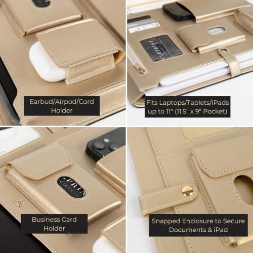 BLU Monaco Brown Vegan Leather Portfolio Binder for Women - Professional Padfolio Work Organizer with Gold Trim, Zippered Business Case for Documents — view 4