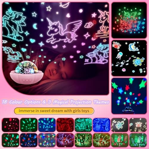Toys for 1-10 Year Old Girls,Unicorn Gifts for Girls Night Light Projector for Kids Toddler Kids Toys Age 1-10 Xmas Stocking Fillers 1-10 Year Old Gifts — view 3