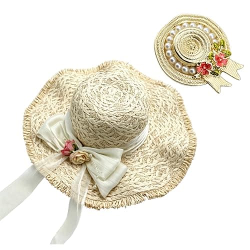 QuidToyzian Women's Straw Sun Hat with Brooch Gift Set, White