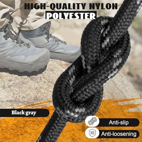 Puzeam 2 Pairs 4.5 mm Round Shoe Laces for Boots Black Grey 120cm — view 2