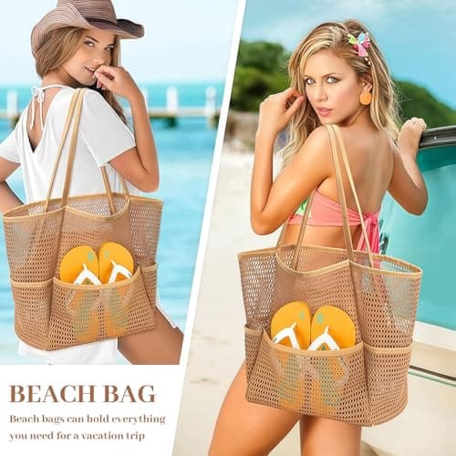 BelleVive Beach Bag with Mini Pouch, Beach Tote Bags, Large Foldable Mesh Travel Bags for Swimming Pools, Mesh Tote Bag for the Beach, Hobo Bag for Women, Shoulder Bag — view 6