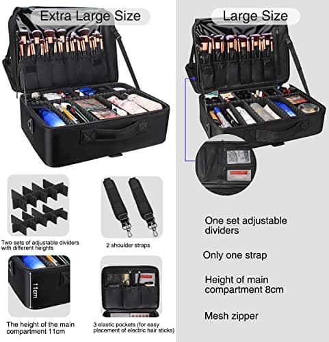 Relavel Professional Makeup Case Large Makeup Organiser Luggage Vanity Case with Adjustable Dividers Cosmetic Storage Box for Women, Makeup Artist Must Haves, Black, XL, Cosmetic Case — view 3