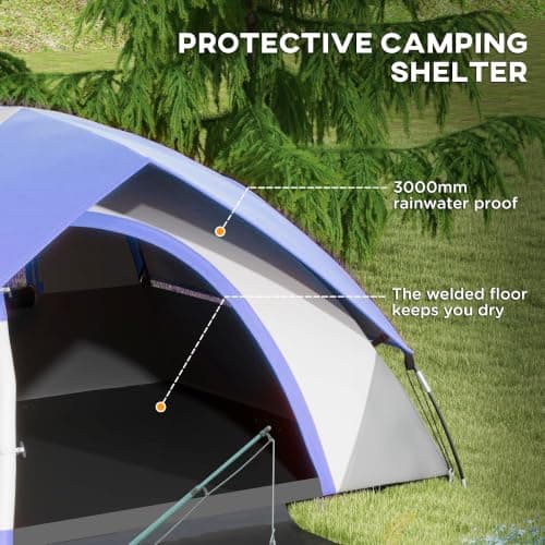 Outsunny Camping Tent 2 Man Dome Tent 3000mm Waterproof Grey and Dark Blue — view 3